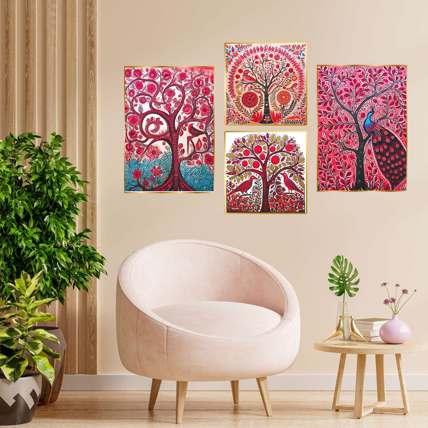 Set of Four Wall Paintings for Wall Dacoration Golden Framed Wall Paintings for Living Room & Bedroom Wall Art for Home Decoration & Office Wall Décor (13x10 inch CH-GD4-4)