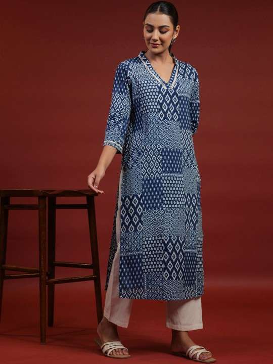 Women's Rayon Printed Straight Kurti With Pant Set - XXL