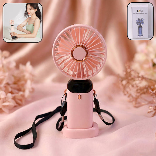 Rechargeable portable handheld fan with digital display - 1 pc