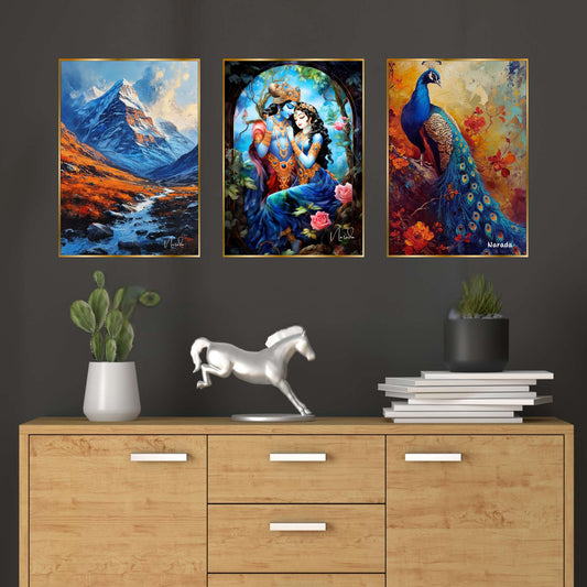 Set of Three Wall Paintings for Wall Dacoration Golden Framed Wall Paintings for Living Room & Bedroom Wall Art for Home Decoration & Office Wall DÃ©cor (18x12 inch CH-GD3-1)