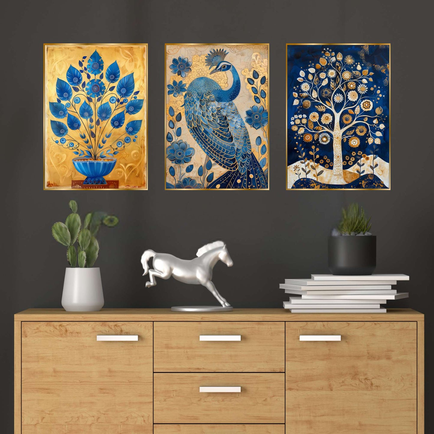 Set of Three Wall Paintings for Wall Dacoration Golden Framed Wall Paintings for Living Room & Bedroom Wall Art for Home Decoration & Office Wall DÃ©cor (24x18 inch CH-GD3-14)