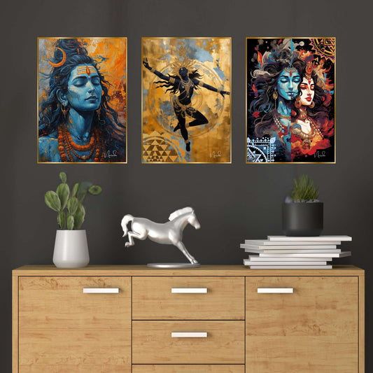 Set of Three Wall Paintings for Wall Dacoration Golden Framed Wall Paintings for Living Room & Bedroom Wall Art for Home Decoration & Office Wall DÃ©cor (24x18 inch CH-GD3-2)