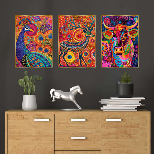 Set of Three Wall Paintings for Wall Dacoration Golden Framed Wall Paintings for Living Room & Bedroom Wall Art for Home Decoration & Office Wall DÃ©cor (18x12 inch CH-GD3-7)