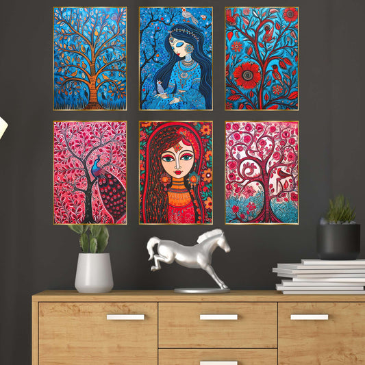 Set of Six Wall Paintings for Wall Dacoration Golden Framed Wall Paintings for Living Room & Bedroom Wall Art for Home Decoration & Office Wall DÃ©cor (17x13 inch CH-GD6-1)
