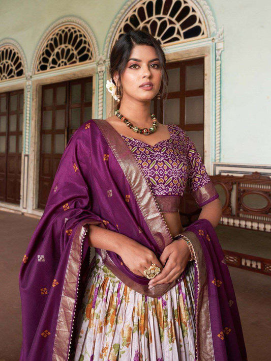 Women's Tussar Silk Patola Print Lehenga Choli with Dupatta ? Foil Work Stitched Lehenga Set