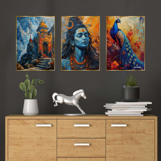 Set of Three Wall Paintings for Wall Dacoration Golden Framed Wall Paintings for Living Room & Bedroom Wall Art for Home Decoration & Office Wall DÃ©cor (18x12 inch CH-GD3-8)