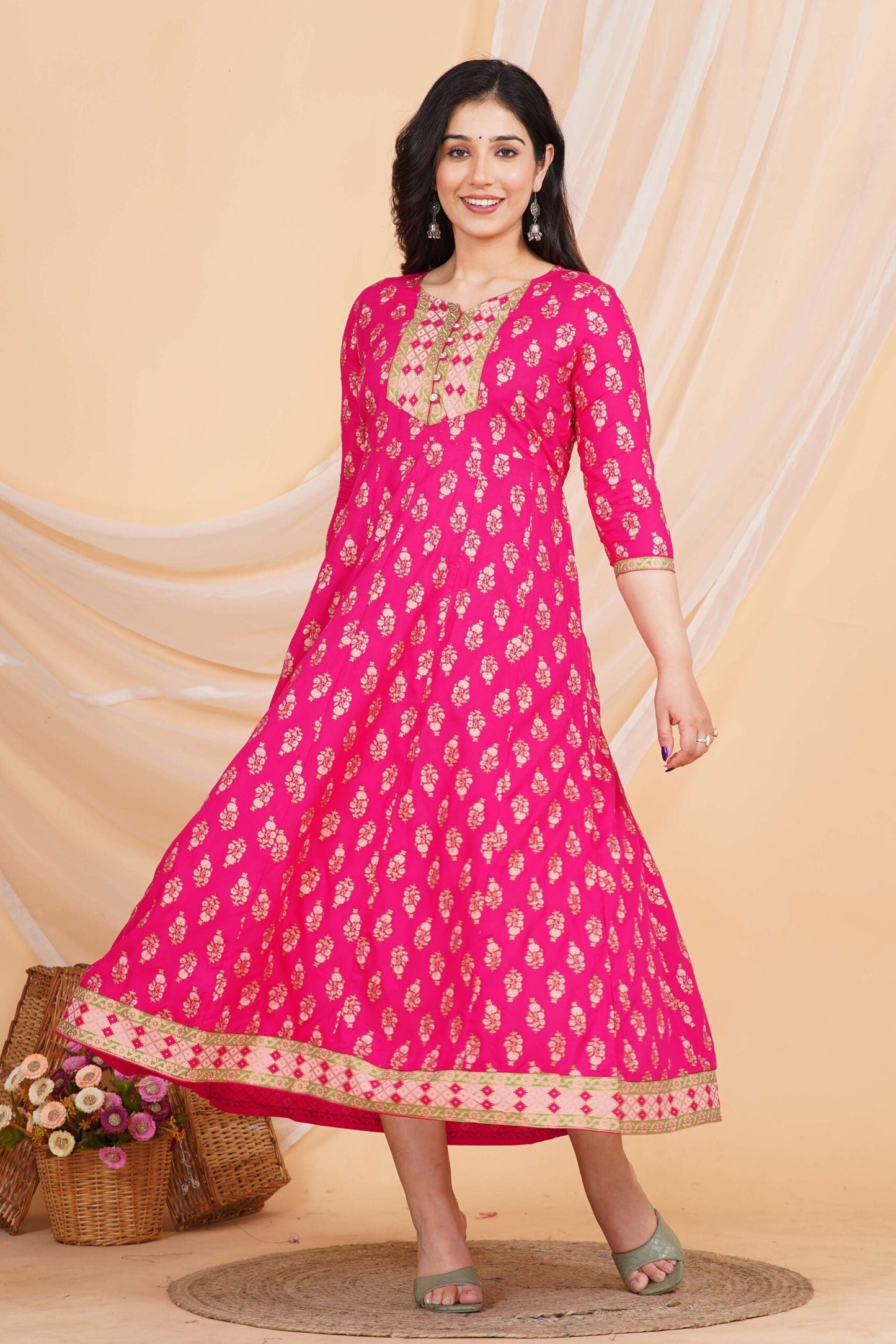 Women's Rayon Printed Anarkali Short Kurti Gown - L