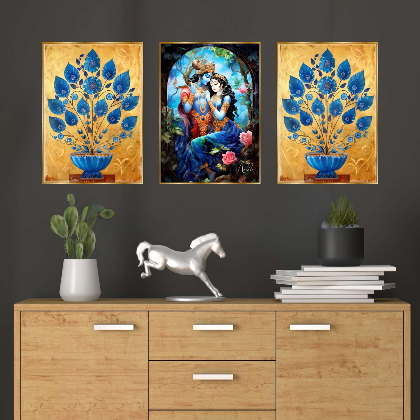 Set of Three Wall Paintings for Wall Dacoration Golden Framed Wall Paintings for Living Room & Bedroom Wall Art for Home Decoration & Office Wall DÃ©cor (18x12 inch CH-GD3-9)