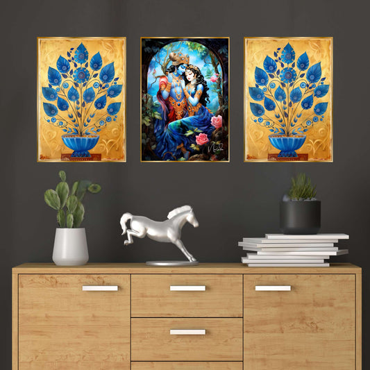 Set of Three Wall Paintings for Wall Dacoration Golden Framed Wall Paintings for Living Room & Bedroom Wall Art for Home Decoration & Office Wall DÃ©cor (18x12 inch CH-GD3-9)