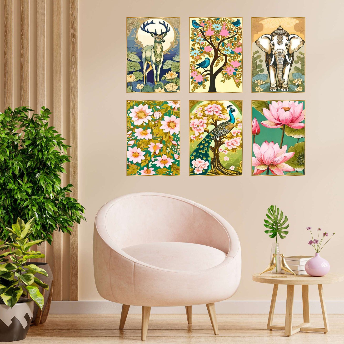 Set of Six Wall Paintings for Wall Dacoration Golden Framed Wall Paintings for Living Room & Bedroom Wall Art for Home Decoration & Office Wall DÃ©cor (13x10 inch CH-GD6-7)