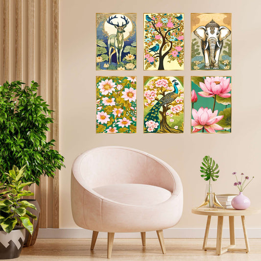 Set of Six Wall Paintings for Wall Dacoration Golden Framed Wall Paintings for Living Room & Bedroom Wall Art for Home Decoration & Office Wall DÃ©cor (13x10 inch CH-GD6-7)