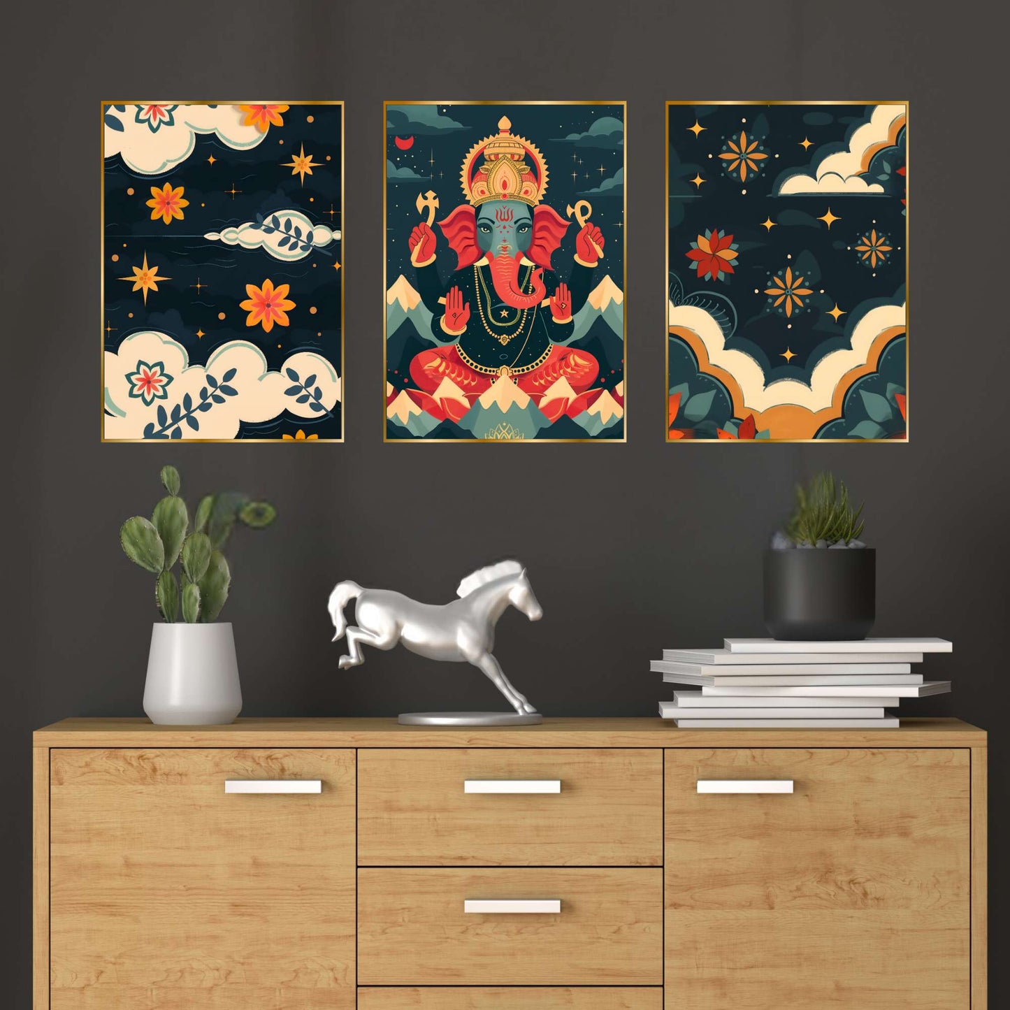 Set of Three Wall Paintings for Wall Dacoration Golden Framed Wall Paintings for Living Room & Bedroom Wall Art for Home Decoration & Office Wall DÃ©cor (18x12 inch CH-GD3-6)