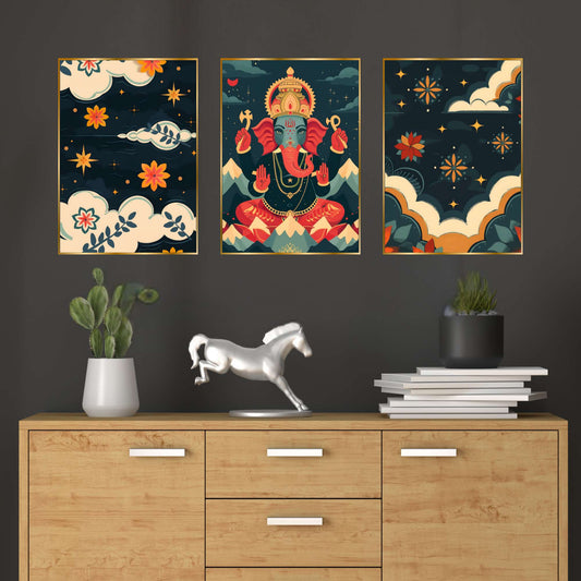 Set of Three Wall Paintings for Wall Dacoration Golden Framed Wall Paintings for Living Room & Bedroom Wall Art for Home Decoration & Office Wall DÃ©cor (18x12 inch CH-GD3-6)