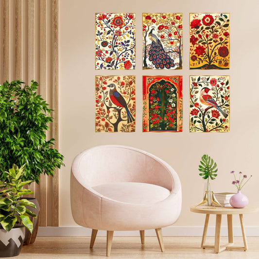 Set of Six Wall Paintings for Wall Dacoration Golden Framed Wall Paintings for Living Room & Bedroom Wall Art for Home Decoration & Office Wall DÃ©cor (17x13 inch CH-GD6-9)