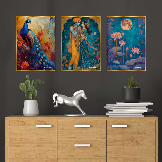 Set of Three Wall Paintings for Wall Dacoration Golden Framed Wall Paintings for Living Room & Bedroom Wall Art for Home Decoration & Office Wall DÃ©cor (24x18 inch CH-GD3-12)