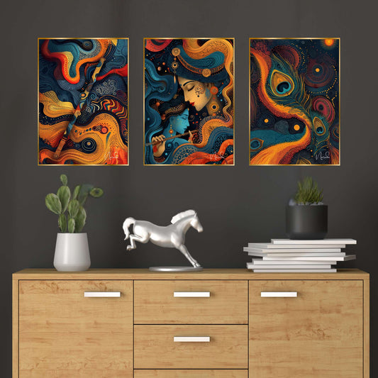 Set of Three Wall Paintings for Wall Dacoration Golden Framed Wall Paintings for Living Room & Bedroom Wall Art for Home Decoration & Office Wall DÃ©cor (18x12 inch CH-GD3-3)