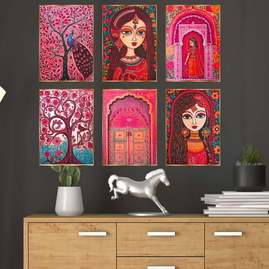 Set of Six Wall Paintings for Wall Dacoration Golden Framed Wall Paintings for Living Room & Bedroom Wall Art for Home Decoration & Office Wall DÃ©cor (17x13 inch CH-GD6-4)