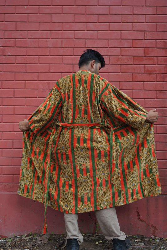 Womens Red Green Velvet Embroidered Jacket with Floral Design
