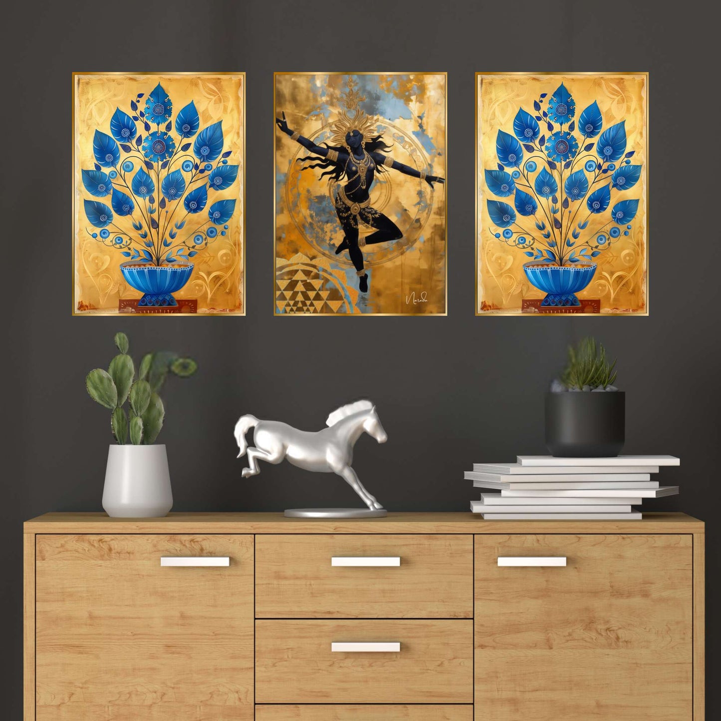 Set of Three Wall Paintings for Wall Dacoration Golden Framed Wall Paintings for Living Room & Bedroom Wall Art for Home Decoration & Office Wall DÃ©cor (24x18 inch CH-GD3-10)