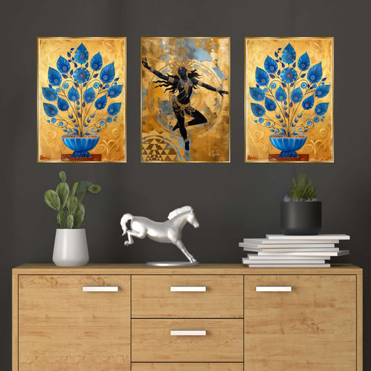 Set of Three Wall Paintings for Wall Dacoration Golden Framed Wall Paintings for Living Room & Bedroom Wall Art for Home Decoration & Office Wall DÃ©cor (24x18 inch CH-GD3-10)