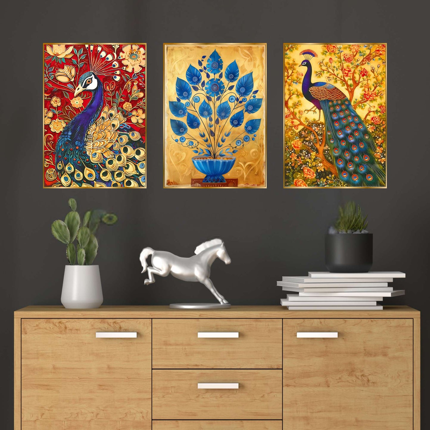 Set of Three Wall Paintings for Wall Dacoration Golden Framed Wall Paintings for Living Room & Bedroom Wall Art for Home Decoration & Office Wall DÃ©cor (24x18 inch CH-GD3-4)
