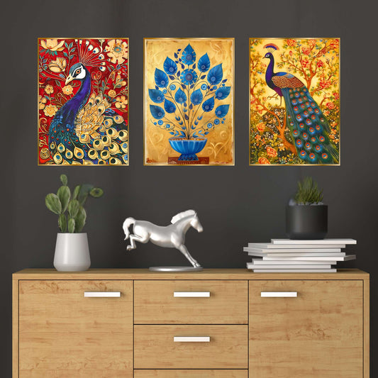 Set of Three Wall Paintings for Wall Dacoration Golden Framed Wall Paintings for Living Room & Bedroom Wall Art for Home Decoration & Office Wall DÃ©cor (24x18 inch CH-GD3-4)