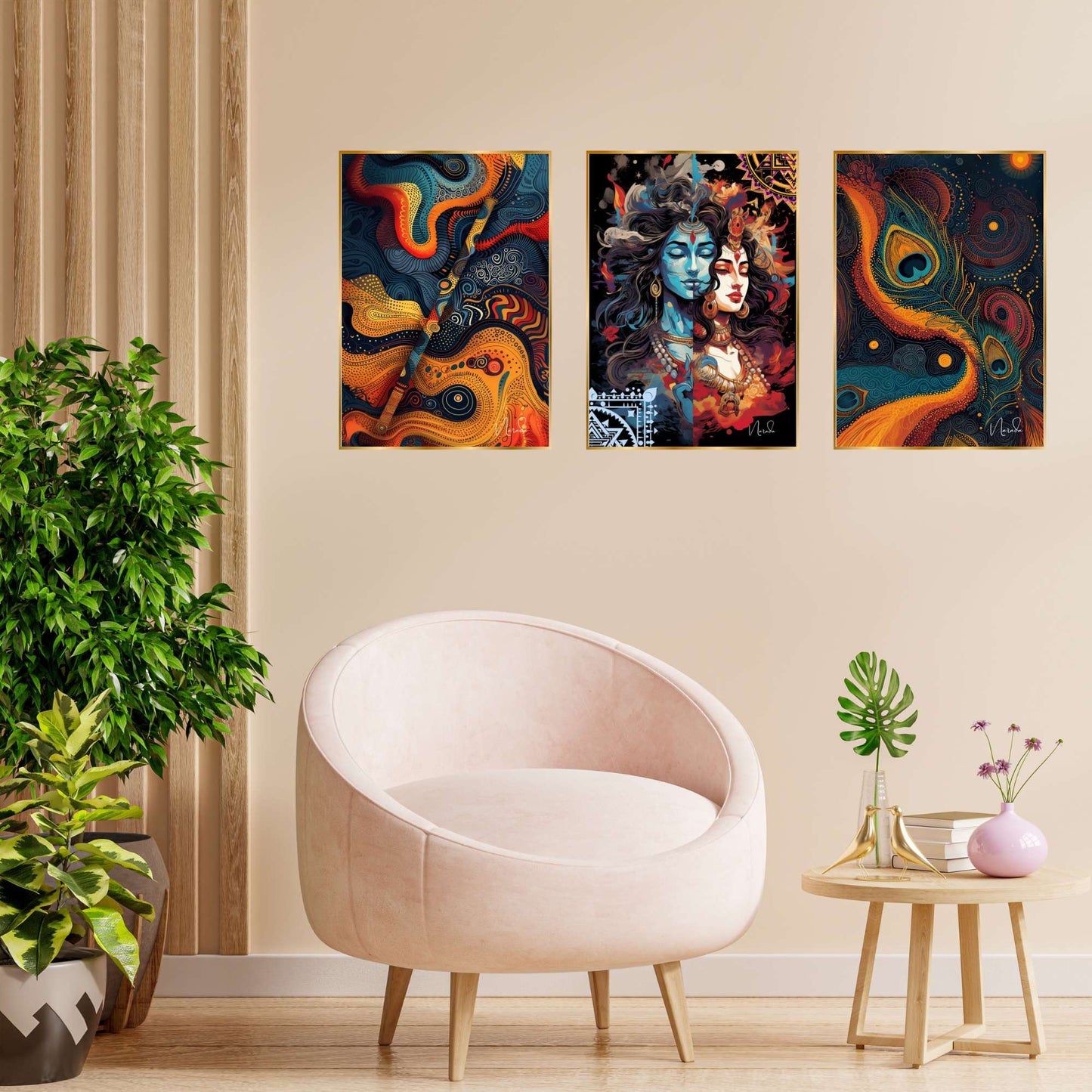 Set of Three Wall Paintings for Wall Dacoration Golden Framed Wall Paintings for Living Room & Bedroom Wall Art for Home Decoration & Office Wall DÃ©cor (24x18 inch CH-GD3-5)