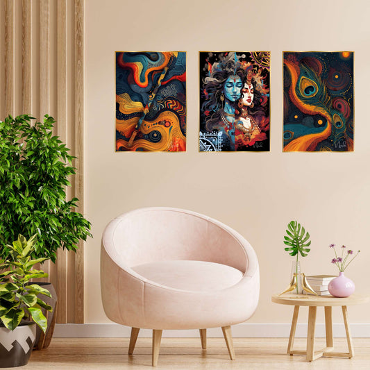 Set of Three Wall Paintings for Wall Dacoration Golden Framed Wall Paintings for Living Room & Bedroom Wall Art for Home Decoration & Office Wall DÃ©cor (18x12 inch CH-GD3-5)