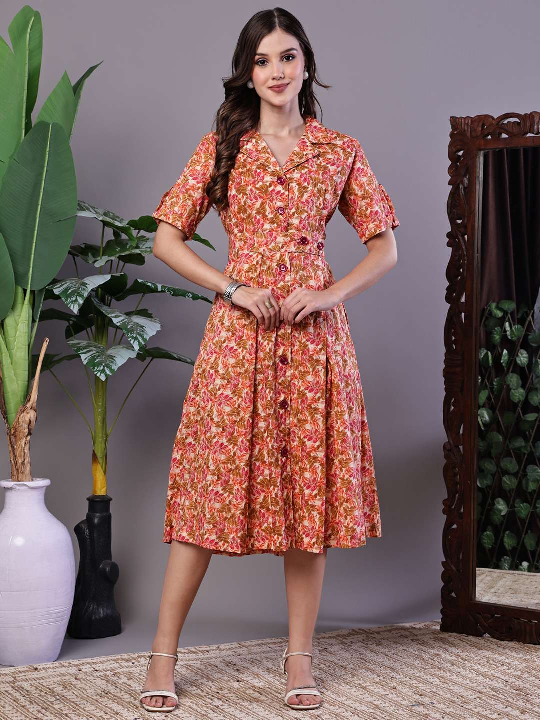 Women's MultiColor Velvet Floral Printed Fit & Flare Dress - XL