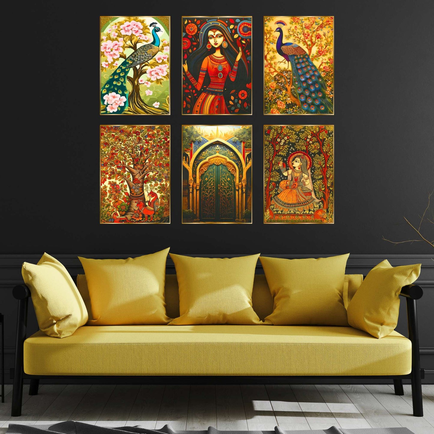Set of Six Wall Paintings for Wall Dacoration Golden Framed Wall Paintings for Living Room & Bedroom Wall Art for Home Decoration & Office Wall DÃ©cor (17x13 inch CH-GD6-2)