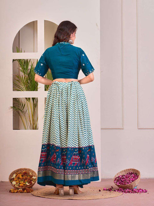 Women's Tussar Silk Patola Print Lehenga Choli Set with Foil Work