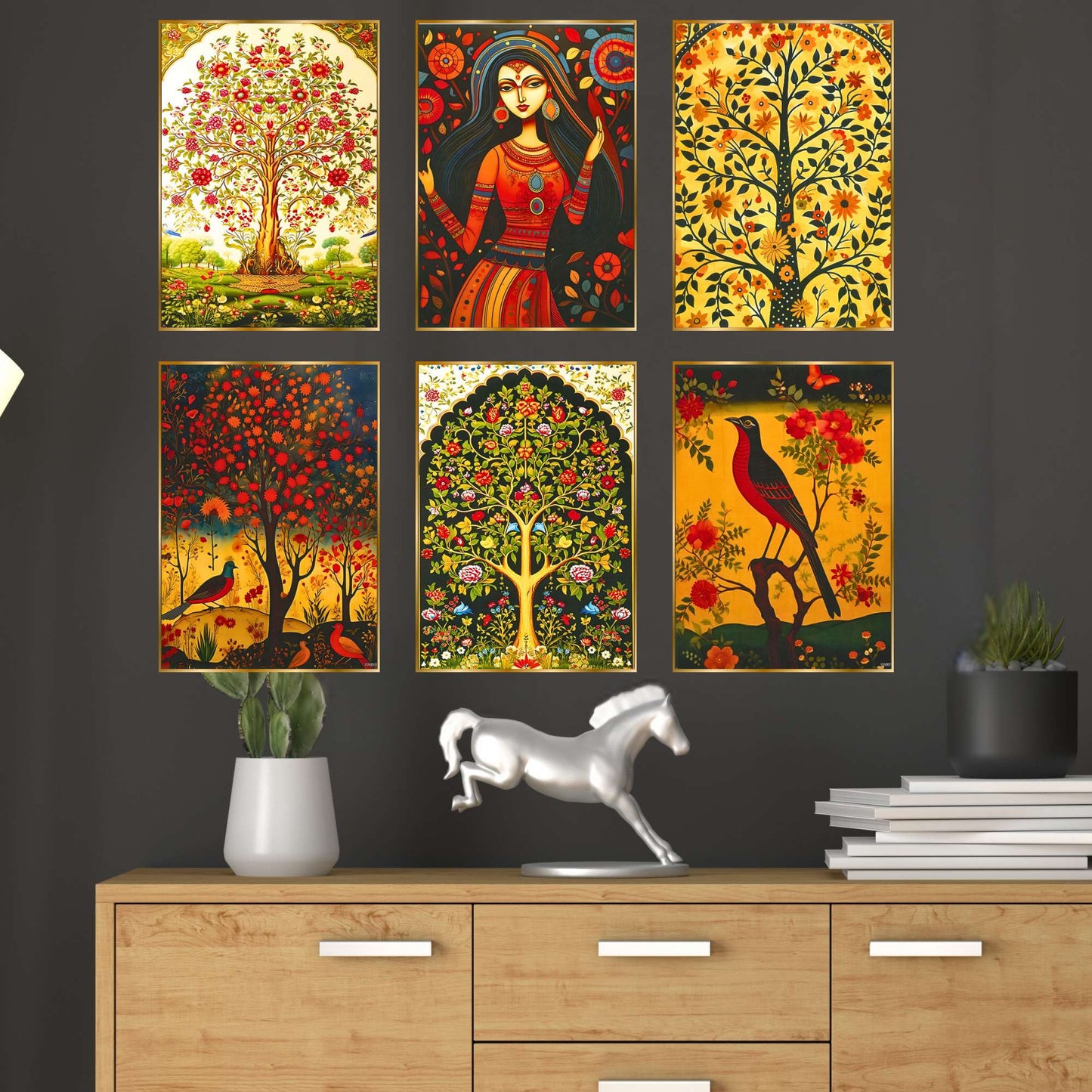 Set of Six Wall Paintings for Wall Dacoration Golden Framed Wall Paintings for Living Room & Bedroom Wall Art for Home Decoration & Office Wall DÃ©cor (17x13 inch CH-GD6-6)