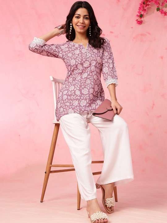 Women's Rayon Floral Printed Straight Short Kurti Set - XXL