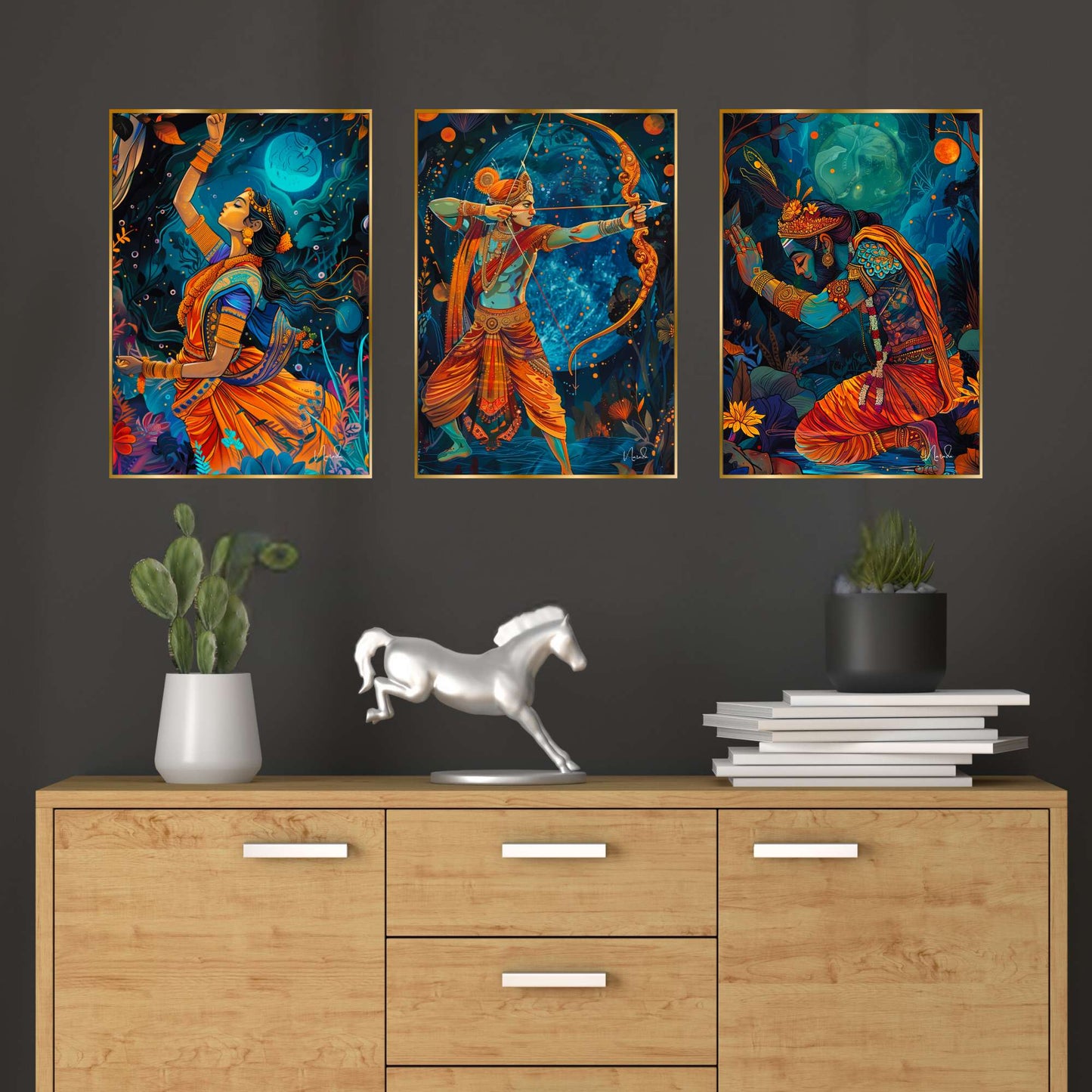Set of Three Wall Paintings for Wall Dacoration Golden Framed Wall Paintings for Living Room & Bedroom Wall Art for Home Decoration & Office Wall DÃ©cor (24x18 inch CH-GD3-13)