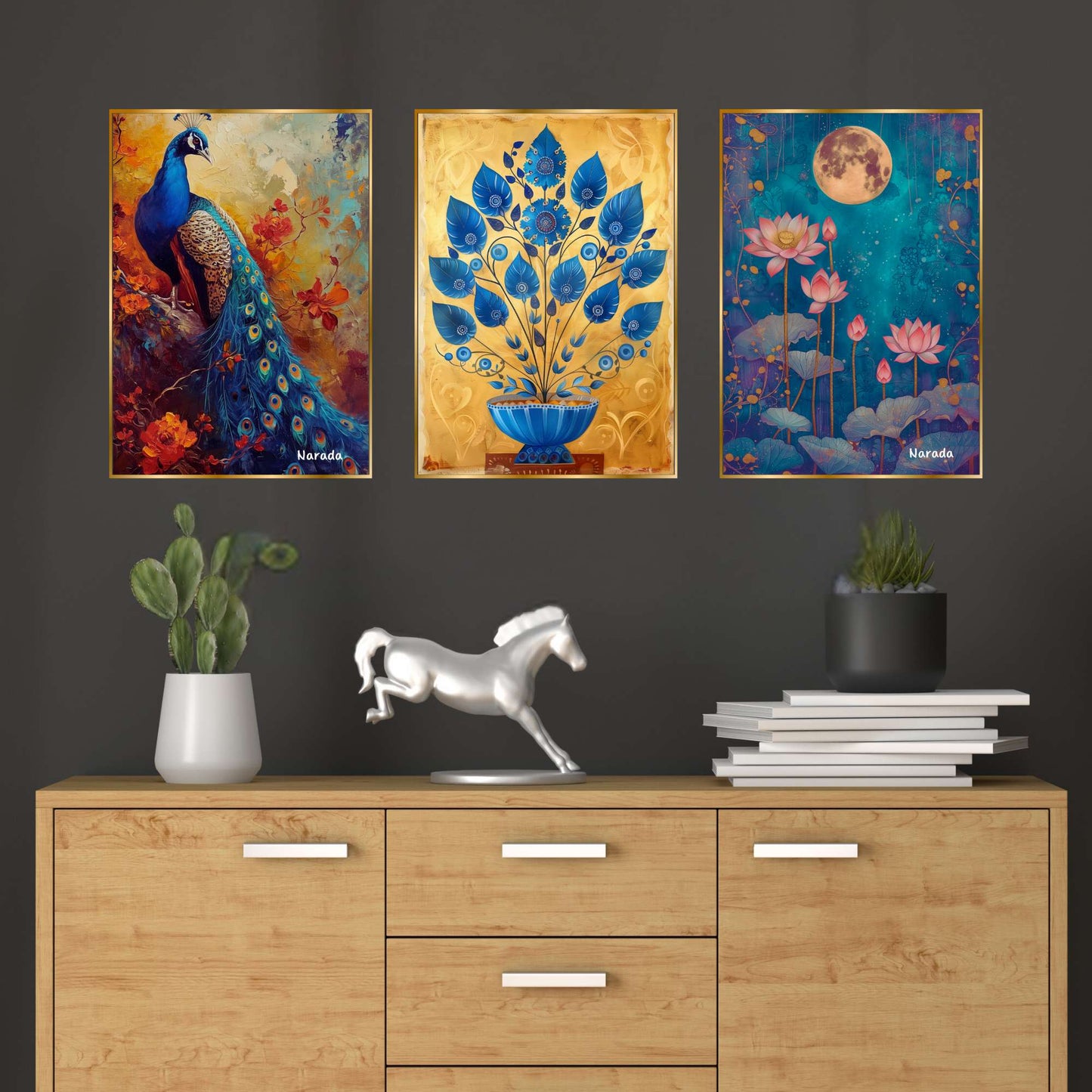 Set of Three Wall Paintings for Wall Dacoration Golden Framed Wall Paintings for Living Room & Bedroom Wall Art for Home Decoration & Office Wall DÃ©cor (18x12 inch CH-GD3-11)