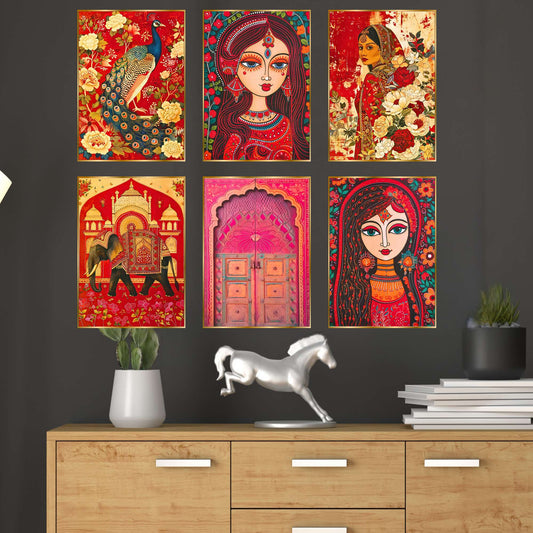 Set of Six Wall Paintings for Wall Dacoration Golden Framed Wall Paintings for Living Room & Bedroom Wall Art for Home Decoration & Office Wall DÃ©cor (17x13 inch CH-GD6-5)